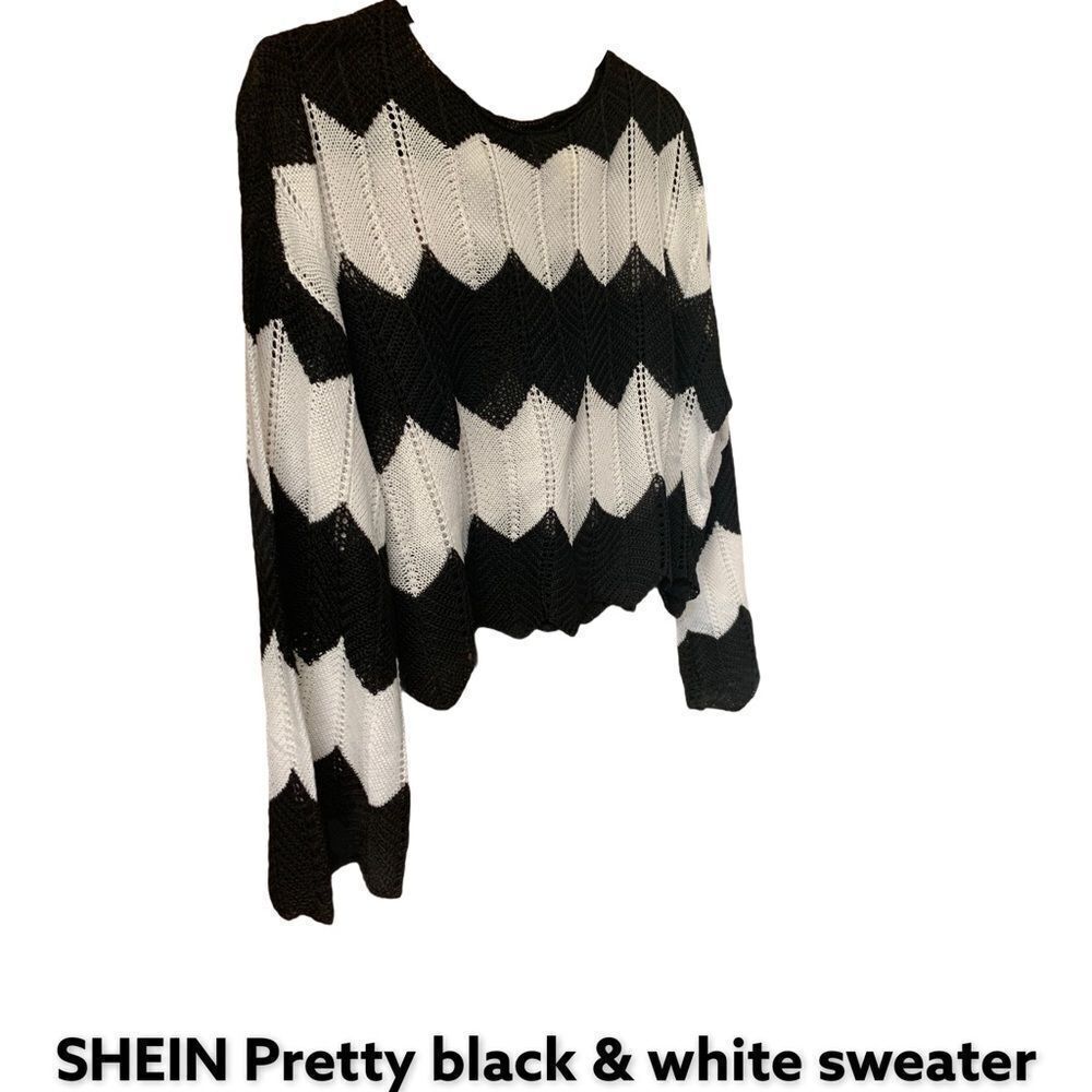 SHEIN Womens Black &âWhite CroppedâSweaterâSizeâLarge - Picture 2 of 7